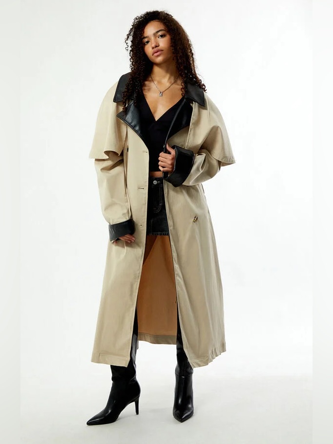 Nwot Weworewhat Vegan Leather Trim Trench Coat Women’s Small Taupe 9548